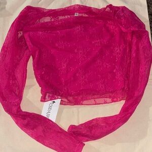Vibrant Pink Lace Long Sleeve Top